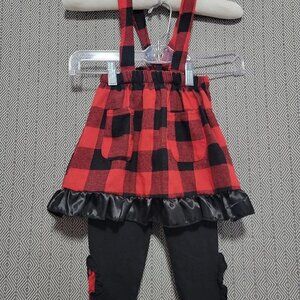 2 Piece SET Red And Black Checkerboard Lumberjack Overalls Skirt & Leggings SET